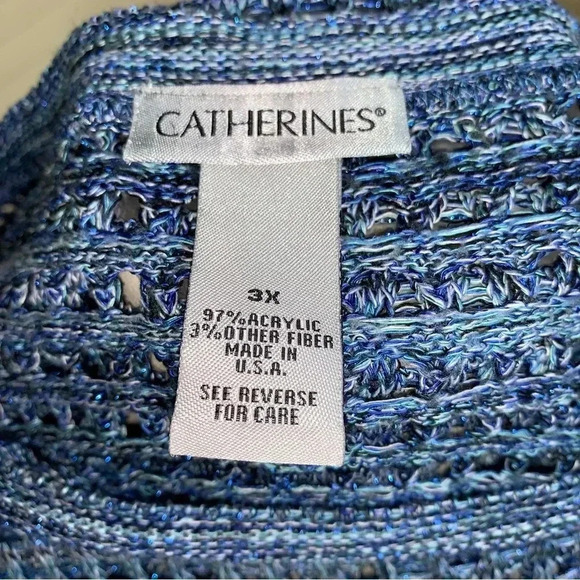 Catherines Open Knit Sweater Blue Metallic Sparkle Plus Size 3X 26W 28W Beachy - Picture 5 of 7